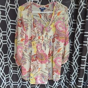 Old Navy Pink and Yellow Embellished 3/4 Sleeve Blouse